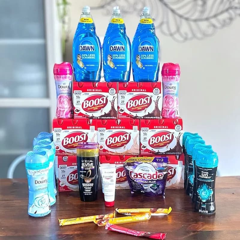 Dawn, Boost, Cascade & deodorant — perfectly stacked!