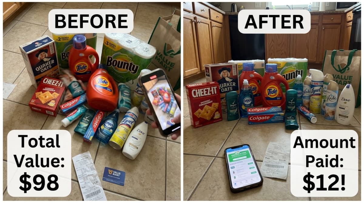 $98 worth of groceries — paid only $12! Before & After